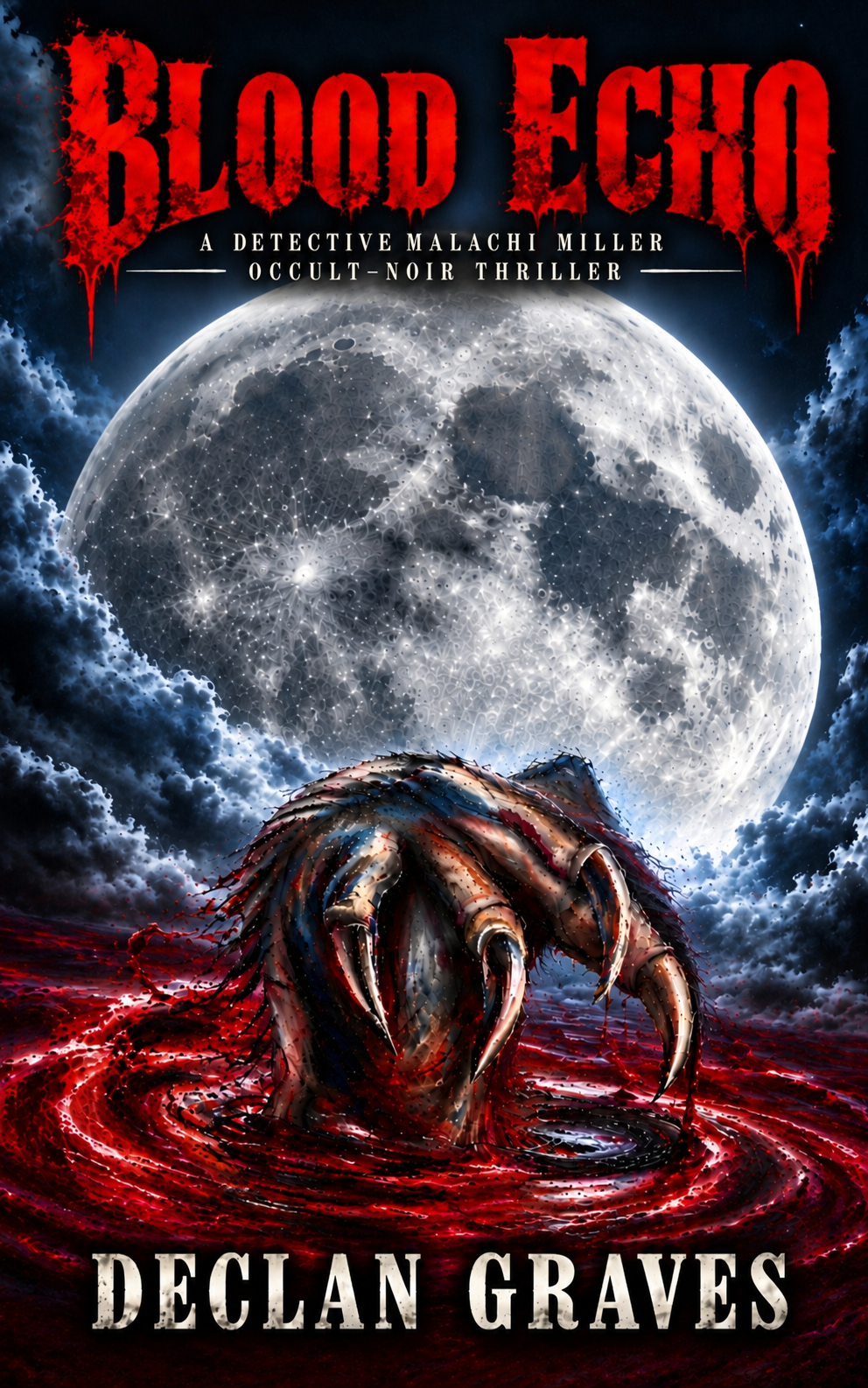 Blood Echo by Declan Graves, featuring a claw rising beneath a luminous moon